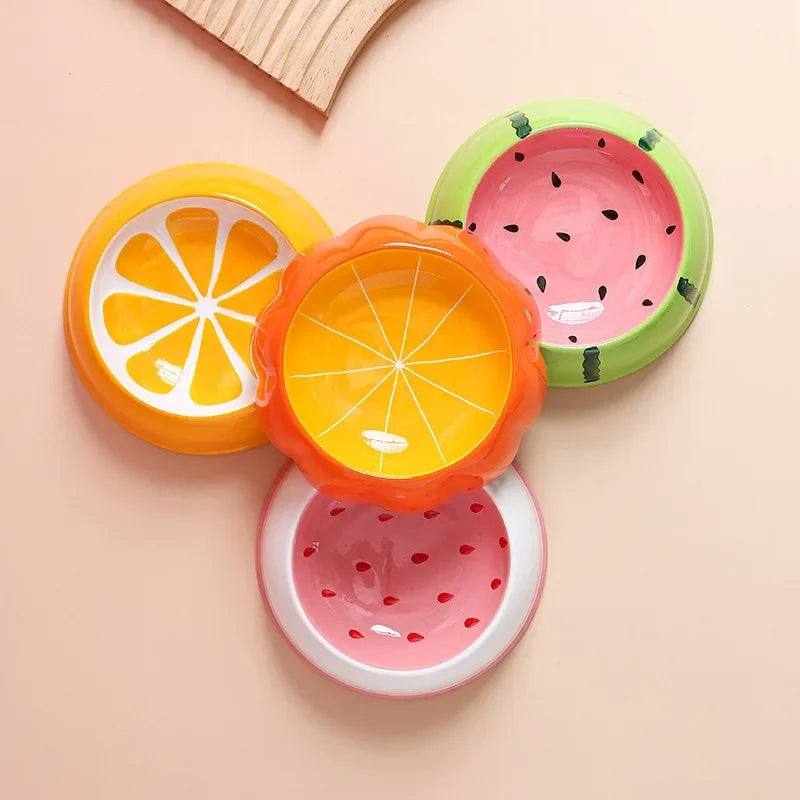 Watermelon Strawberry Shape Cat Food Bowl Cute Designs Pet Ceramics Bowl Small Dog Colorful Water Suppliers Cat Bowl